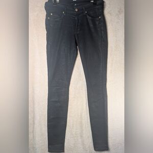 7 For All Mankind Women's Skinny Stretch Mid Rise Black Denim Size 27 Goth Emo